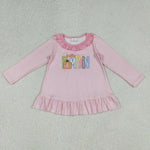 GT1183 Embroidery Pumpkin Stripe Pink Girls Shirt Tunic