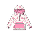Preorder MOQ 5 Pcs GT1191 baby girls pink bow hoodies zipper top