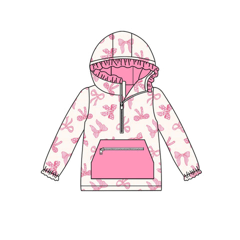 Preorder MOQ 5 Pcs GT1191 baby girls pink bow hoodies zipper top