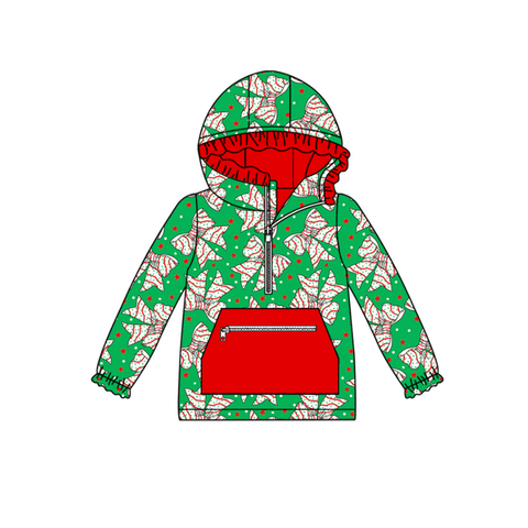 Preorder MOQ 5 Pcs GT1194 baby girls Christmas red bow green hoodies zipper top