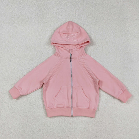US Warehouse GT1201 Light Pink Bows Zipper Hoodie Girl's Sweatshirt Coat