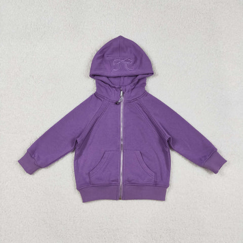 US Warehouse GT1202 Purple Bows Zipper Hoodie Girl's Sweatshirt Coat