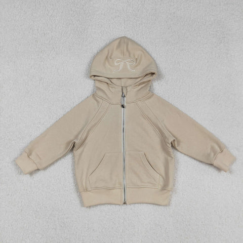 US Warehouse GT1203 Cream Bows Zipper Hoodie Girl's Sweatshirt Coat