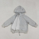 US Warehouse GT1204 Grey Bows Zipper Hoodie Girl's Sweatshirt Coat