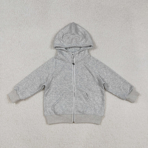 US Warehouse GT1204 Grey Bows Zipper Hoodie Girl's Sweatshirt Coat