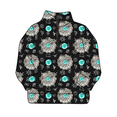 Preorder MOQ 5 Pcs GT1206 Western Turquoise Yoga Kids Zipper Pullover Shirt Top