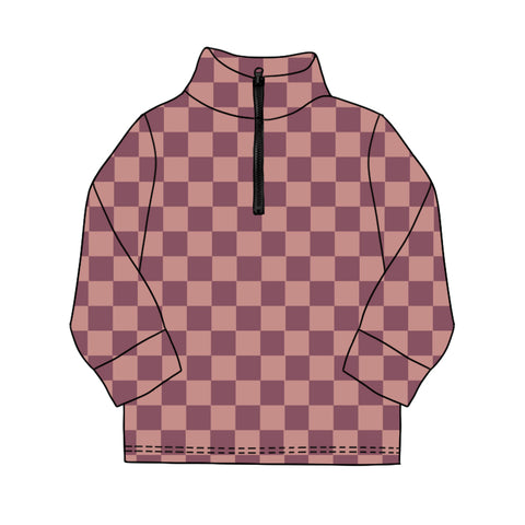 Preorder MOQ 5 Pcs GT1208 Purple Plaid Yoga Kids Zipper Pullover Shirt Top