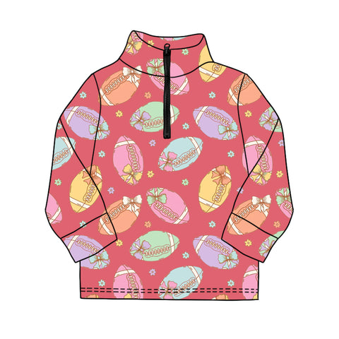 Preorder GT1212 Football Bows Flower Yoga Kids Zipper Pullover Shirt Top (Deadline 2025.9.23)