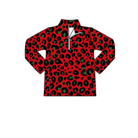 Preorder 09.24 GT1215 Christmas Red Leopard Kids Zipper Pullover