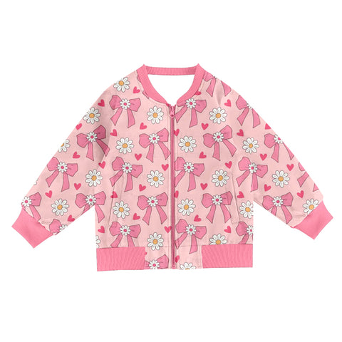 Preorder 10.09 MOQ 5 pcs GT1247 Bows Flower Love Pink Hoodie Kids Girls Zipper Coat