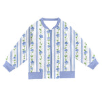Preorder 10.09 MOQ 5 pcs GT1248 Flower Stripe Blue Hoodie Kids Girls Zipper Coat