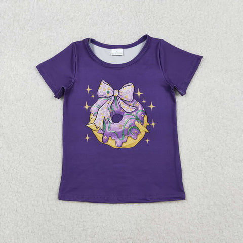 GT1252 Mardi Gras Donut Bows Purple Kids Girls Shirt Top