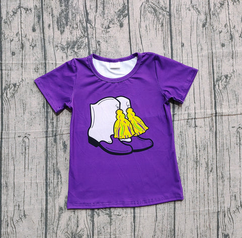 Preorder Samples GT1254 Mardi Gras Boots Purple Kids Girls Shirt Top