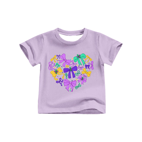 Preorder 10.15 MOQ 5 pcs GT1255 Mardi Gras Love Bows Kids Girls Shirt Top