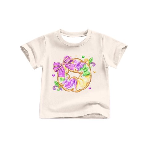 Preorder 10.15 MOQ 5 pcs GT1256 Mardi Gras Donuts Bows Kids Girls Shirt Top