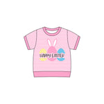 Preorder 10.15 MOQ 5 pcs GT1258 Happy Easter Bunny Egg Kids Girls Shirt Top