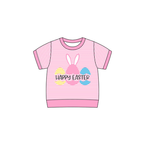 Preorder 10.15 MOQ 5 pcs GT1258 Happy Easter Bunny Egg Kids Girls Shirt Top