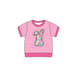 Preorder 10.15 MOQ 5 pcs GT1259 Happy Easter Flower Pink Stripe Kids Girls Shirt Top