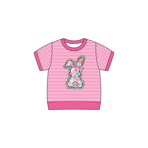 Preorder 10.15 MOQ 5 pcs GT1259 Happy Easter Flower Pink Stripe Kids Girls Shirt Top