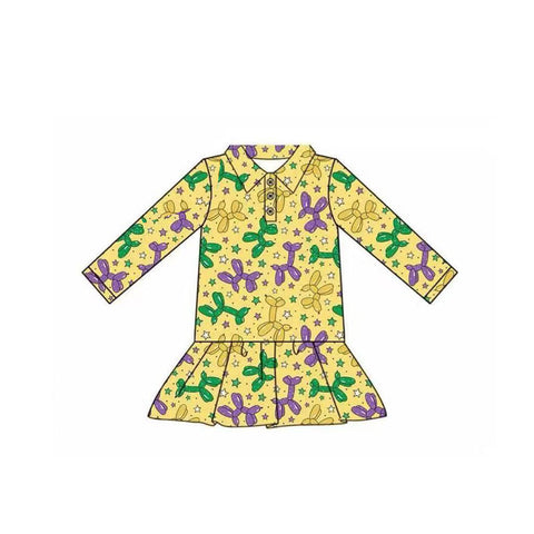 Preorder 10.16 MOQ 5 pcs GT1261 Mardi Gras Star Yellow Girl's Dress