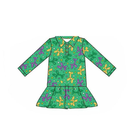 Preorder 10.16 MOQ 5 pcs GT1262 Mardi Gras Star Green Girl's Dress