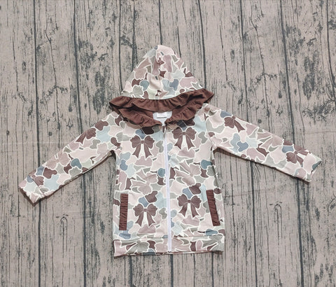 Preorder Samples GT1263 Hunting Camo Bows Hoodie Kids Girls Zipper Coat (12-18M to 7-8T)