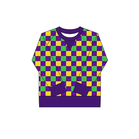 Preorder 10.20 MOQ 5 pcs GT1264 Mardi Gras Plaid Kids Girls Shirt Top