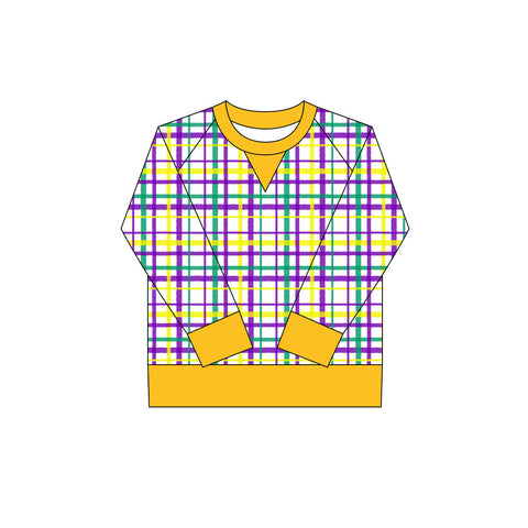 Preorder 10.20 MOQ 5 pcs GT1265 Mardi Gras Plaid Kids Girls Shirt Top