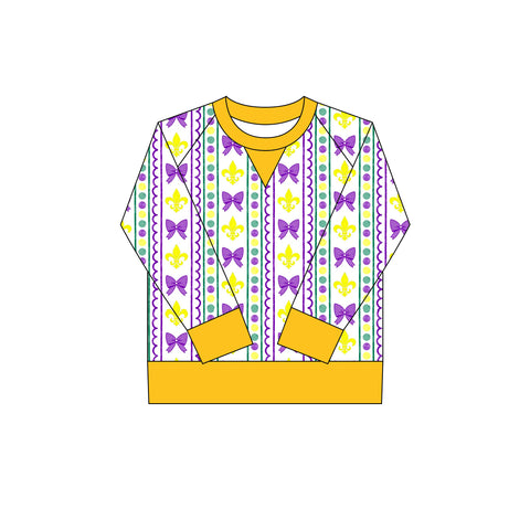 Preorder 10.20 MOQ 5 pcs GT1269 Mardi Gras Bows Kids Girls Shirt Top