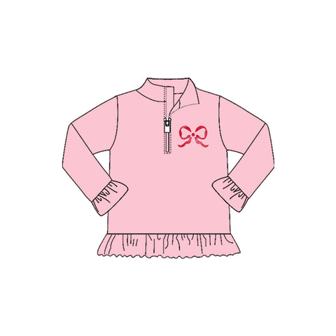 Preorder 10.20 MOQ 5 pcs GT1270 Bows Pink Girls Zipper Pullover