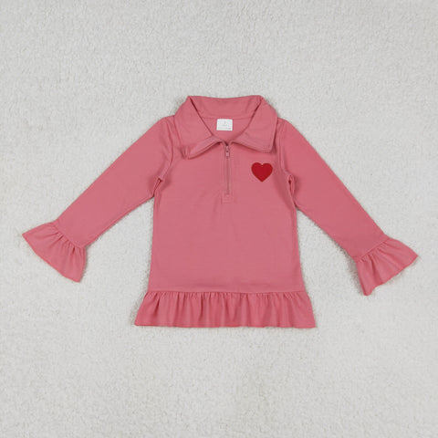 GT1271 Embroidery Valentine's Day Love Pink Girls Zipper Pullover