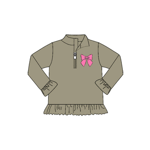 Preorder 10.20 MOQ 5 pcs GT1272 Bows Green Girls Zipper Pullover