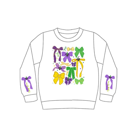 Preorder 11.04 MOQ 5 pcs GT1313 Mardi Gras Bows Kids Girls Shirt Top