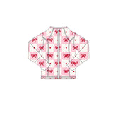 Preorder 11.17 MOQ 5 pcs GLD1389 Bows Love Plaid Pink Yoga Coat Girls Skorts Set