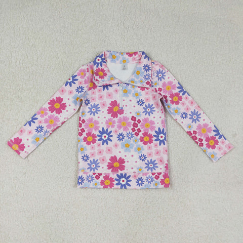 GT1373 Flower Yoga Zipper Kids Girls Shirt Pullover