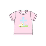 Preorder Samples GT1394 Easter Cross Sheep Pink Kids Girls Shirt Top
