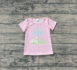 Preorder Samples GT1394 Easter Cross Sheep Pink Kids Girls Shirt Top