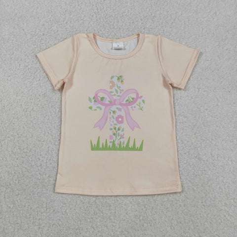 GT1397 Easter Flower Cross Kids Girls Shirt Top