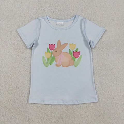 GT1398 Easter Rabbit Tulip Kids Girls Shirt Top