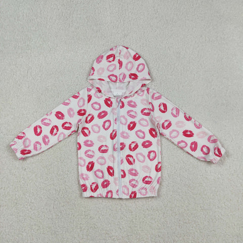 GT1420 Valentine's Day Lips Pink Hoodie Kids Girls Zipper Coat