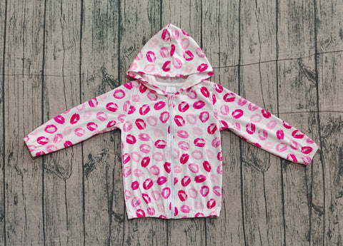 Preorder Samples GT1420 Valentine's Day Lips Pink Hoodie Kids Girls Zipper Coat