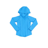 Preorder 12.12 MOQ 5 pcs GLP3156 Solid Color Blue Yoga Hoodie Coat Girls Set