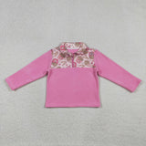 GT1504 Valentine's Day Fries Pink Sherpa Zipper Kids Girls Pullover