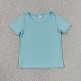 GSSO3762 Solid Light Blue Color Yoga Girls Shorts Set