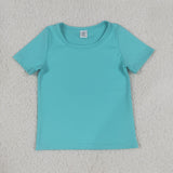 GSSO3768 Solid Blue Green Color Yoga Girls Shorts Set