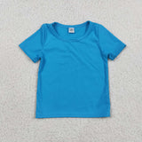 GSSO3770 Solid Color Sky Blue Yoga Girls Shorts Set
