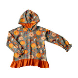 Preorder MOQ 5 pcs Fall Season Pumpkin Flower Ruffles Kids Girls Hoodie Pullover