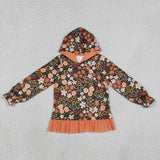 GT1644 Fall Flower Orange Kids Girls Hoodie Pullover
