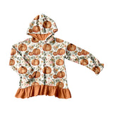 Preorder MOQ 5 pcs Fall Season Pumpkin Flower Ruffles Kids Girls Hoodie Pullover