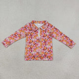 GLP3857 Flower Floral Pullover Scallop Edge Yoga Girls Flared Pants Set